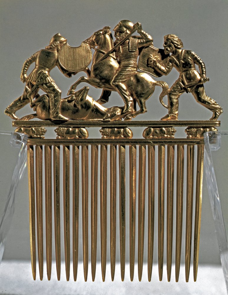 アートスキタイ（スキタイ文明）：スキタイの戦士との戦いの場面を金の