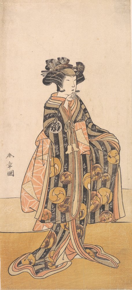土手に立つ女巴御前としての吉沢いろは、1774年または1775年。