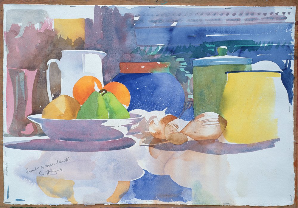 花瓶と果物の水彩画 果物と花瓶 II, 2003 (紙に水彩)
