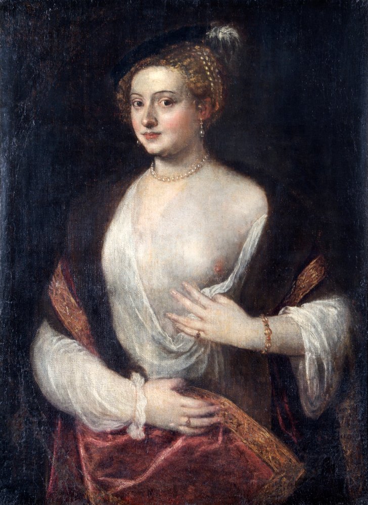 ティツィアーノの愛人」と呼ばれる未知の女性、1550年頃（キャンバスに