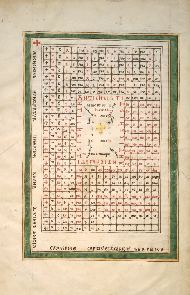 Beatus Manuscript からのリーフ: Table of the Antichrist, ca. 1180年。 作： 不明