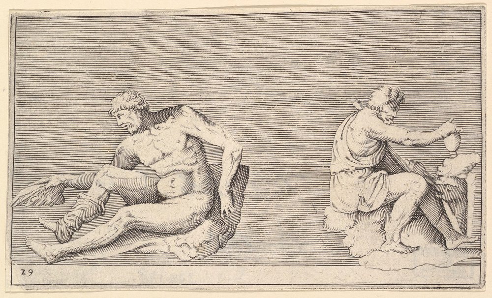 Man with Wing、Man with Vase and Dog、caを発行。 1599-1622。 作： 不明