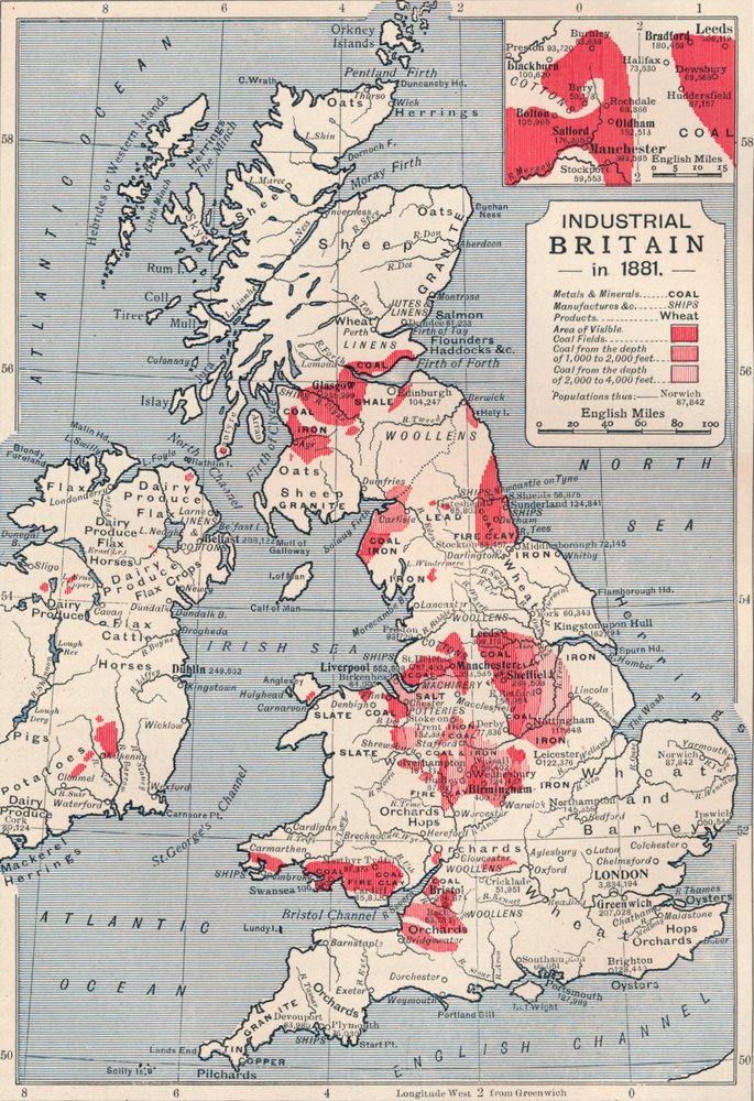 イギリス歴史地図 1881年の工業用イギリスの地図、1906年