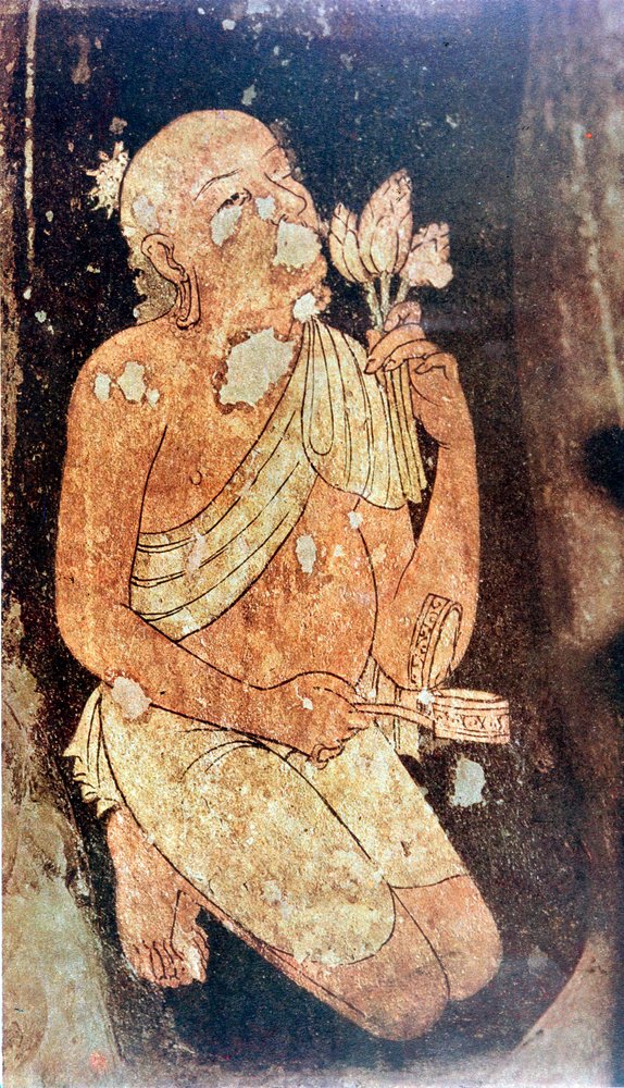 5〜6世紀、インドのアジャンタ洞窟寺院の僧侶の絵