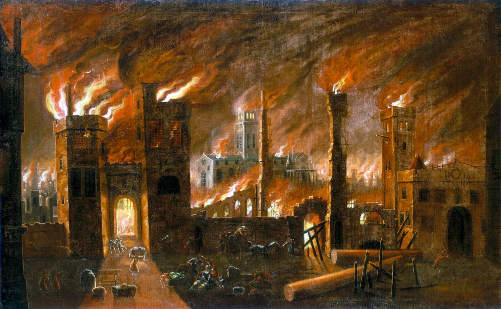 「ロンドンの大火、1666」、c1675 作： 不明