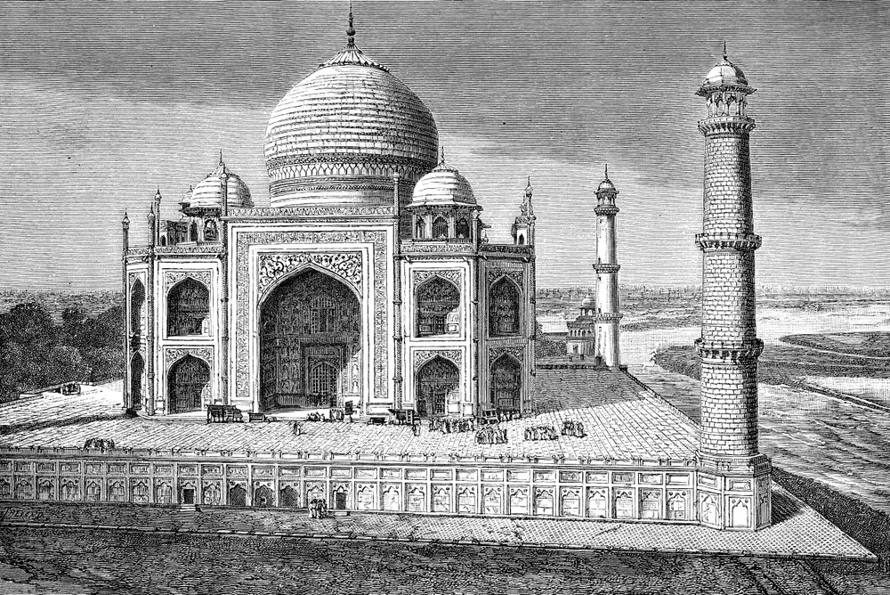エッチアスケッチ絵画 タージ・マハル廟 インド 版画