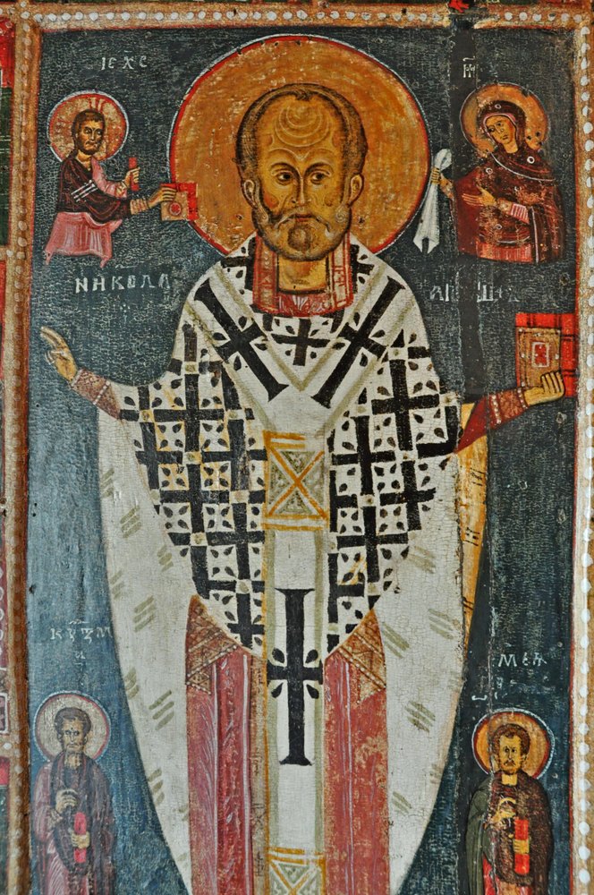 ロシア、サンクトペテルブルク、聖ニコラスのイコンと彼の人生の場面