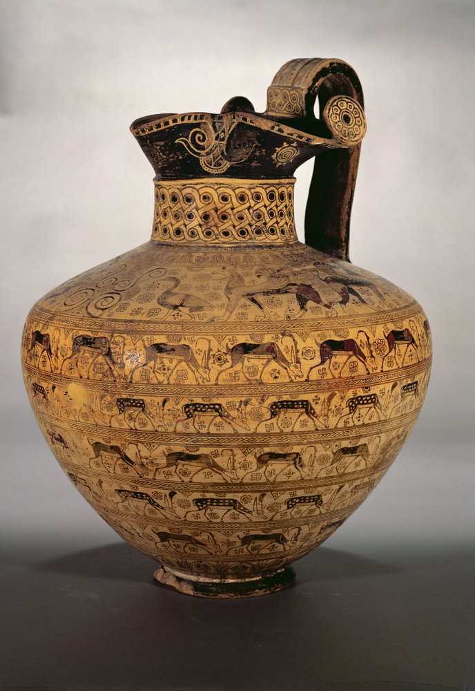 【 古代ガラス 】　ヤギ　出土品 すばらしい動物や野生のヤギの列が装飾された東ギリシャの東洋化の壺