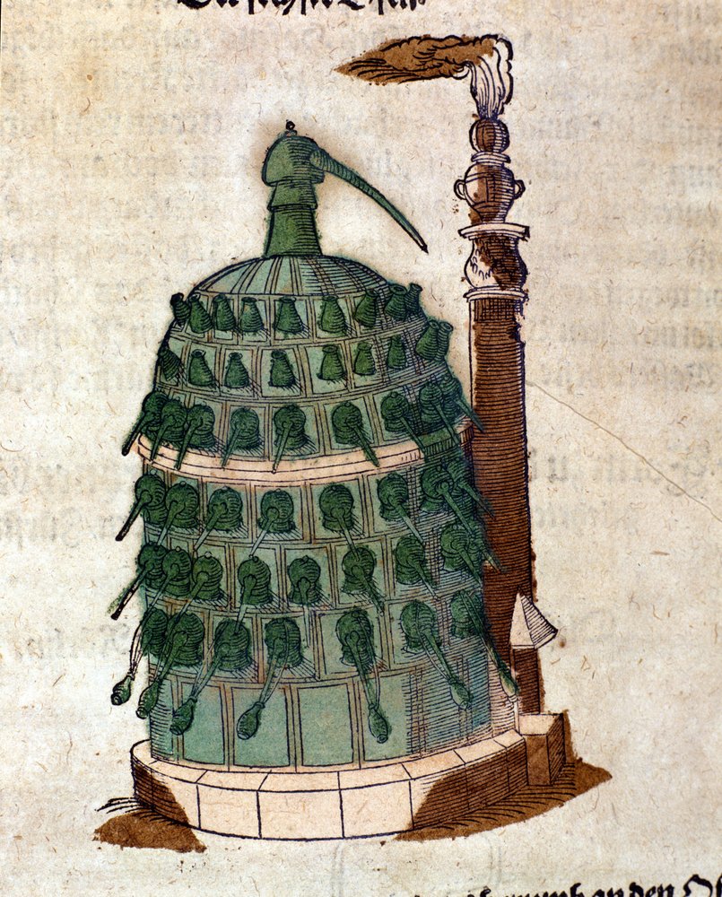 錬金術：アタノール炉、ピエトロ・アンドレア・マッティオリ（Matthiole）（1500-1577）の書物からのエングレーヴィング。フランクフルト