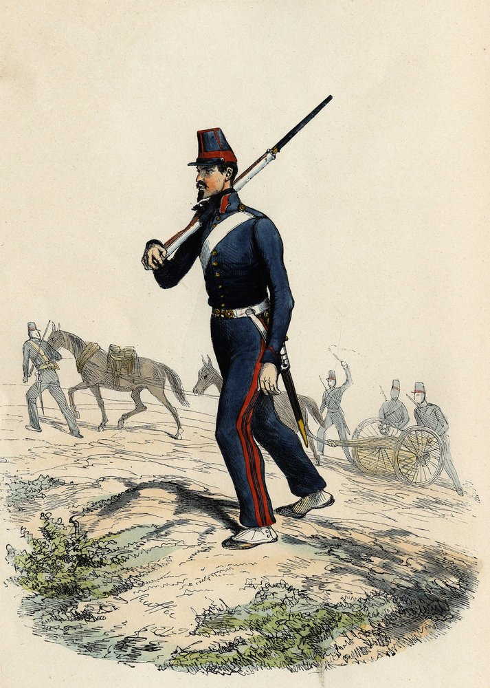 1830年にアルジェリアに駐留したフランス軍の山岳砲兵大隊（Leon