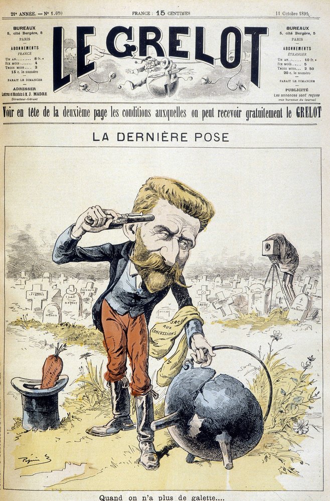 ブーランジェ将軍の自殺を描いた漫画 - 1891年10月11日付「Le Grelot」にて 作： 無名の画家