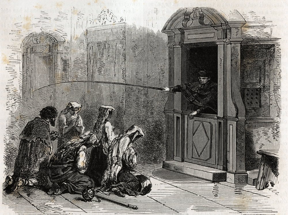 祈りを捧げ、通常の懺悔を受け、ブースから司祭に鞭を打たれる