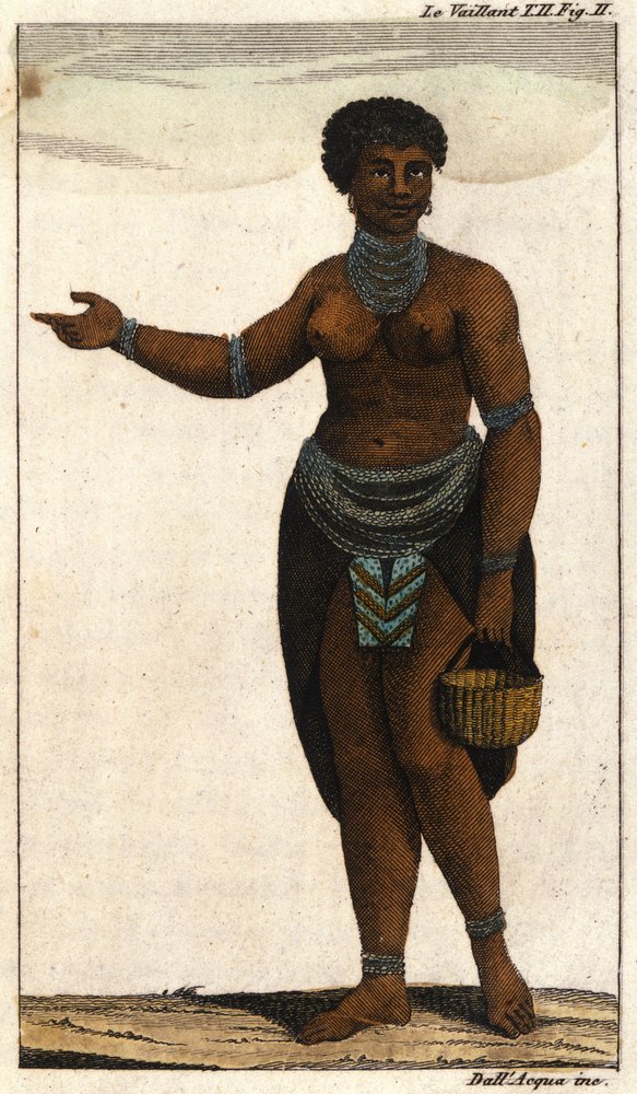 南アフリカのホッテントット族の女性メンバー、1820年の彫刻。