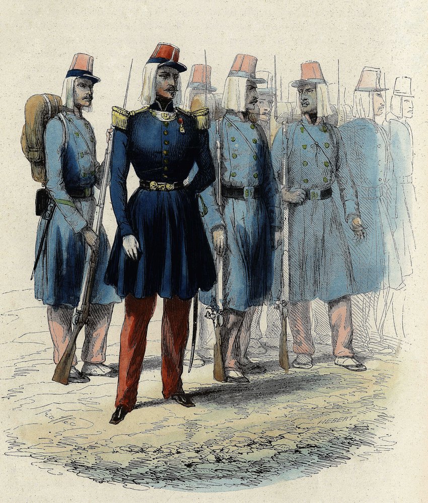 1830年にアルジェリアで活躍したフランス軍の歩兵、将校、下士官、兵士