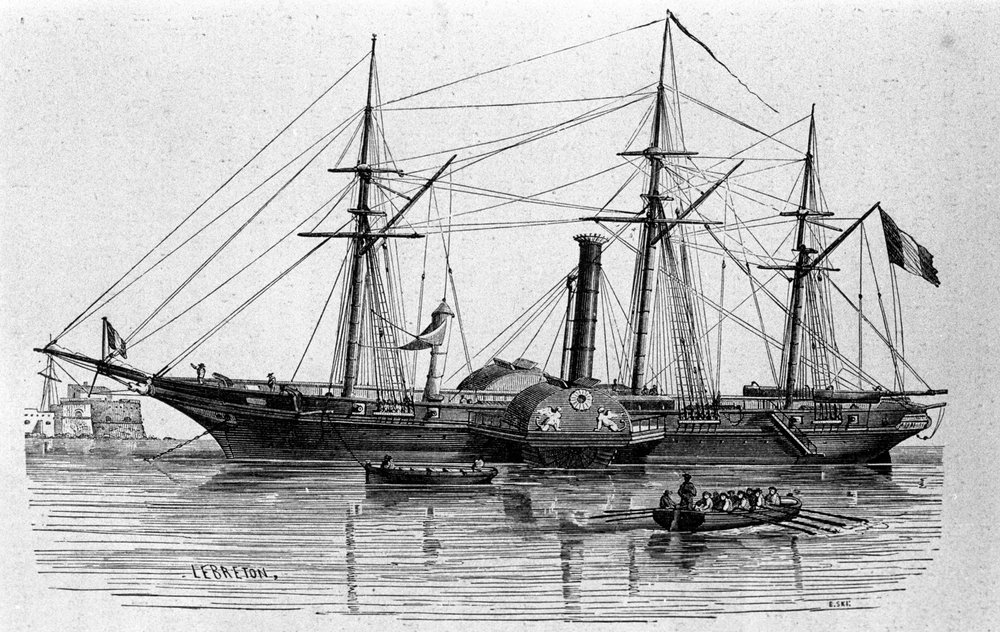 オープンセール 福袋 1830年に建造されたフランス海軍初の蒸気船、スフィンクス号。19 アンティーク雑貨