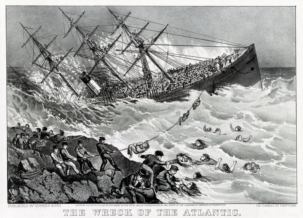 美術品　絵画　銅版画　海洋画　1834年　船　帆船　スティールエングレーヴィング 大西洋を横断するホワイトスター・ラインの定期船RMSアトランティック