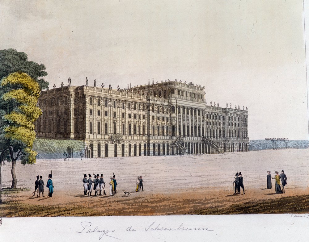 オーストリア、ウィーンのシェーンブルン宮殿（Schoenbrunn）の眺め
