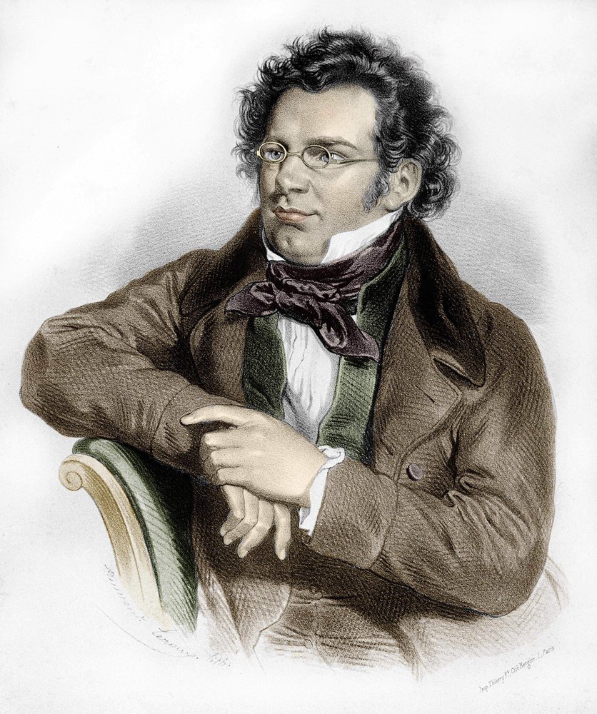 オーストリアの作曲家、フランツ・シューベルト（1797-1828）の肖像。