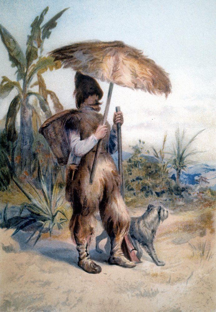 アクリル画　原画　「ロビンソン・クルーソーに憧れて」 クルーソーとマンフライデー、ダニエル・デフォー（1660-1731）による