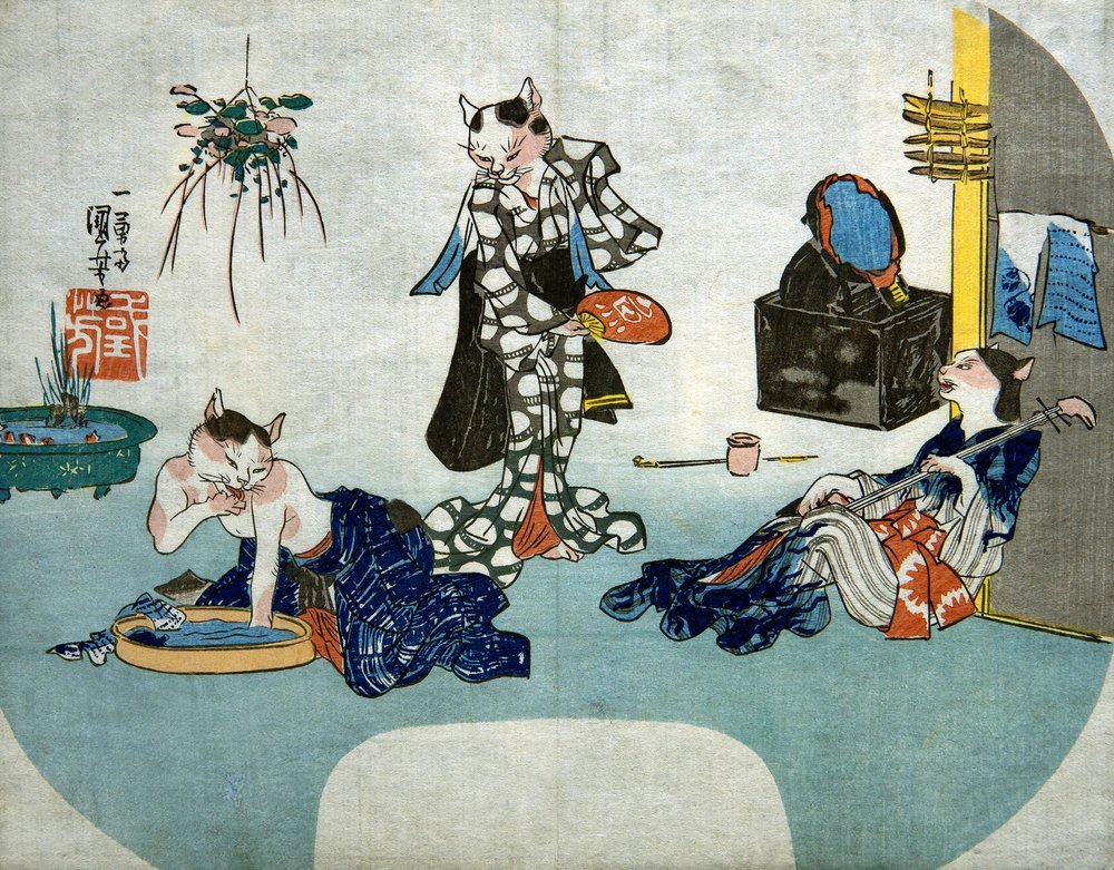 夏にくつろぐ擬人化された猫たち、1842年頃