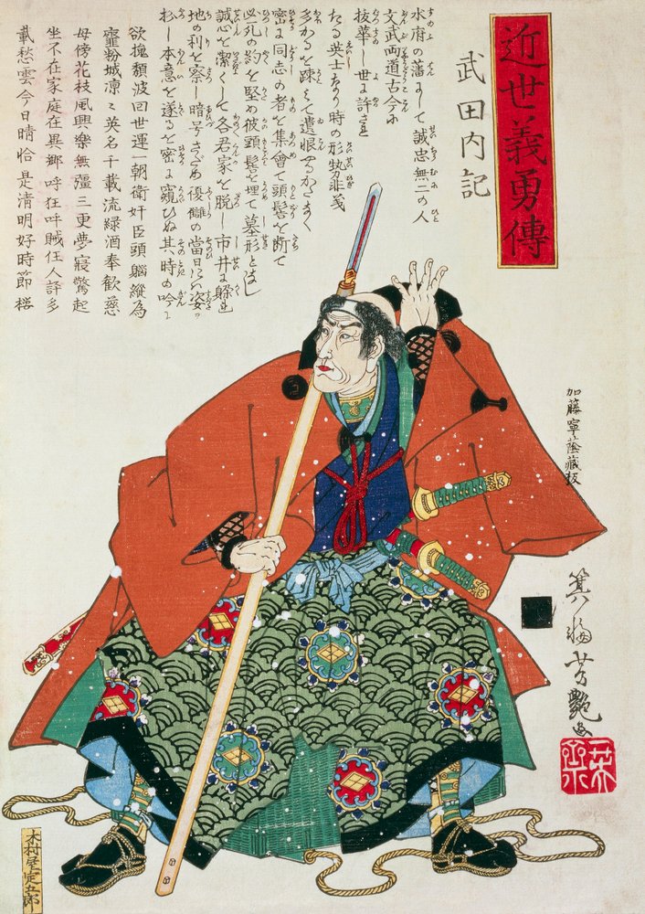六代目　歌川豊国作　【　遊鯉図　】　木枠額装　日本画手描き板画 歌川豊国の「大名」は木版画です。