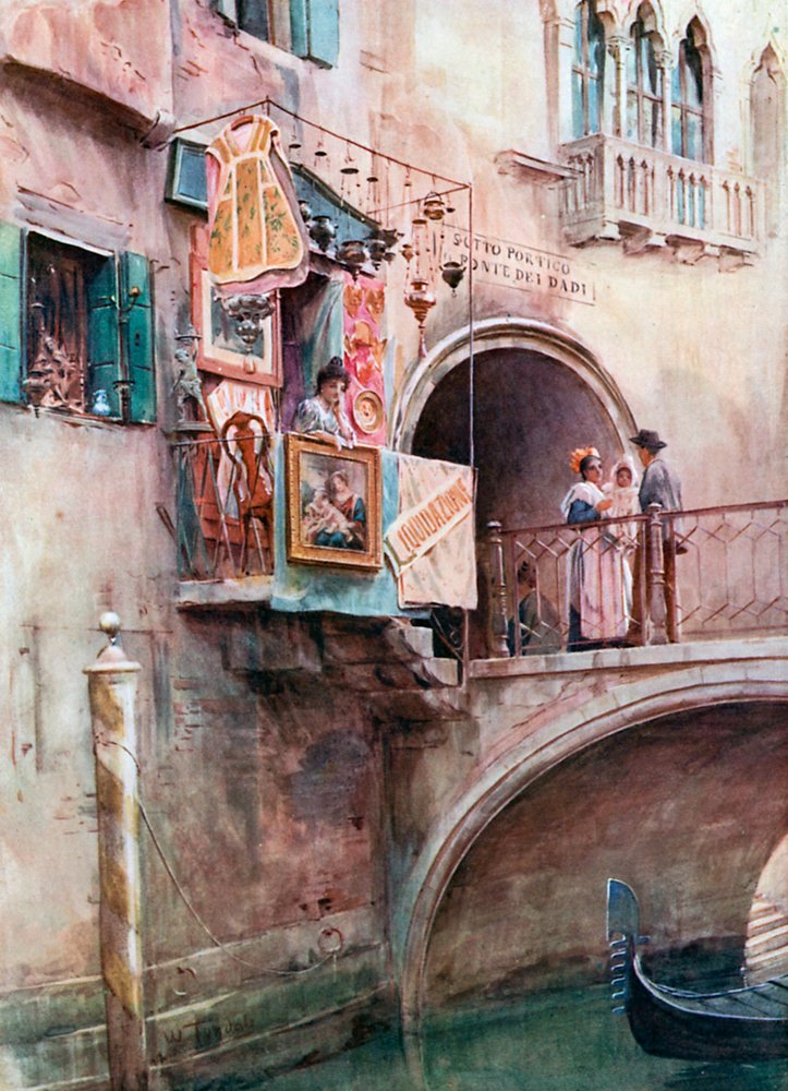 ヴェネツィア運河 エドゥアール・ジョルジュ リトグラフ 風景画 絵画 絵 ベネチアのアンティークショップ（カラーリトグラフ）