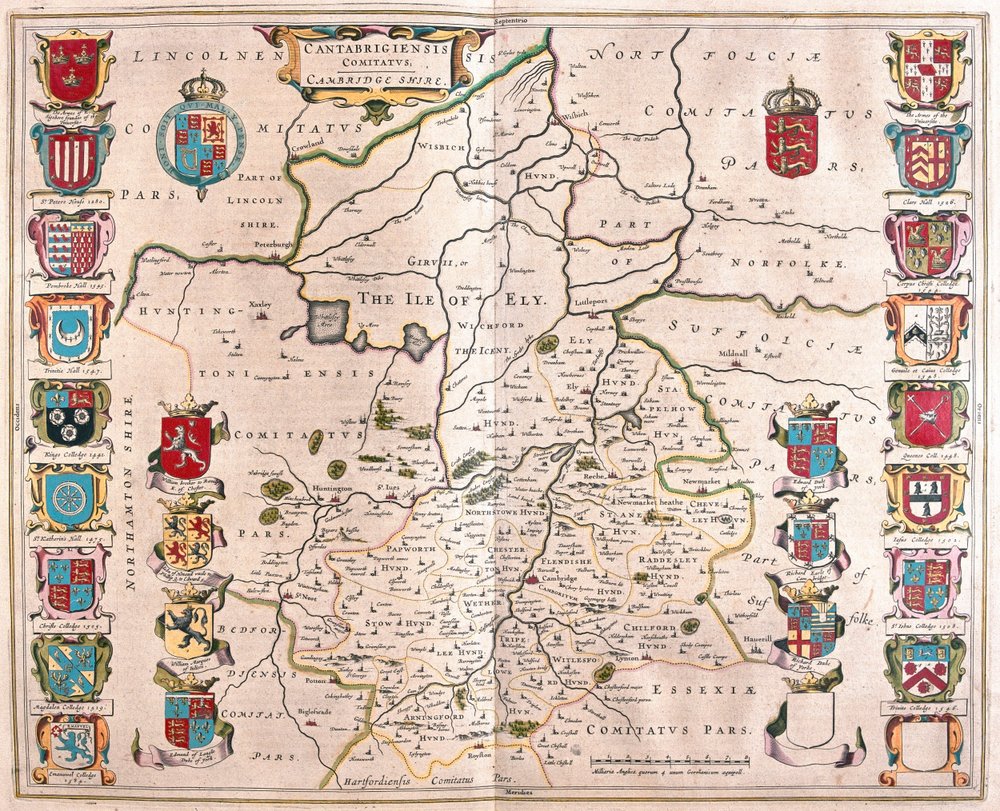 ケンブリッジ・シャイア（アムステルダム、ウィレム・ブラウ著『Theatrum Orbis Terrarum, sive Atlas Novus』所収 作： ウィレム・ブルー