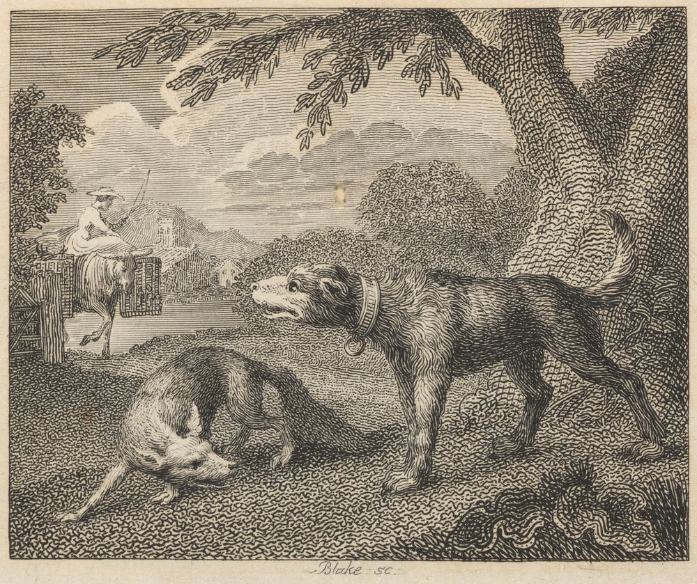 子供と犬の風景画 金色フレーム付き　鉛筆画 William_Blake_-