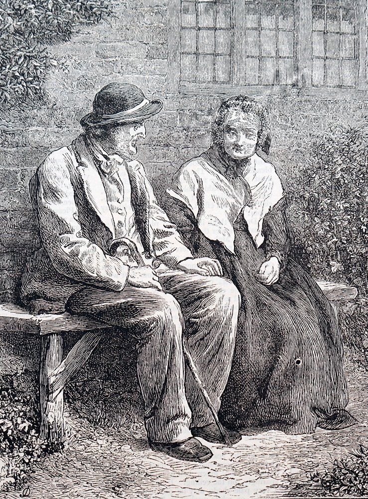 老夫婦。イギリスのイラストレーター、ウィリアム・スモール(1843-1929)によるもの。1880年（彫刻