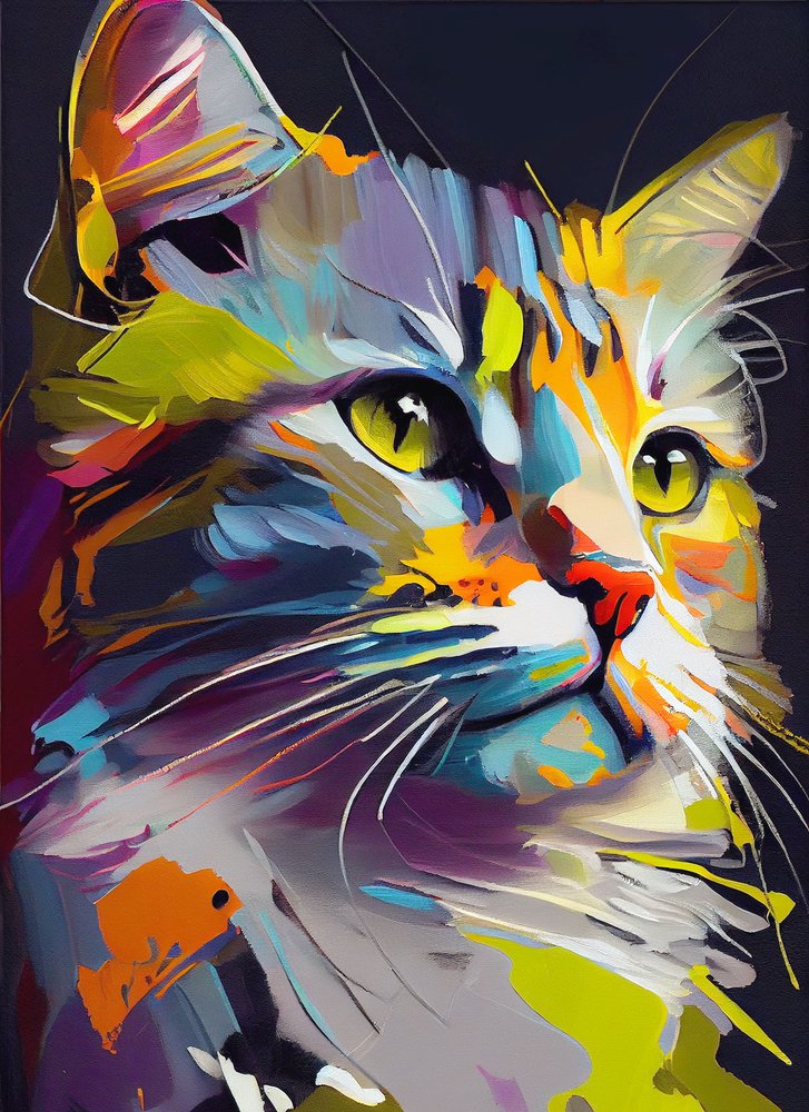 抽象的なかわいい猫、油絵のブラシストローク、壁の芸術の版画