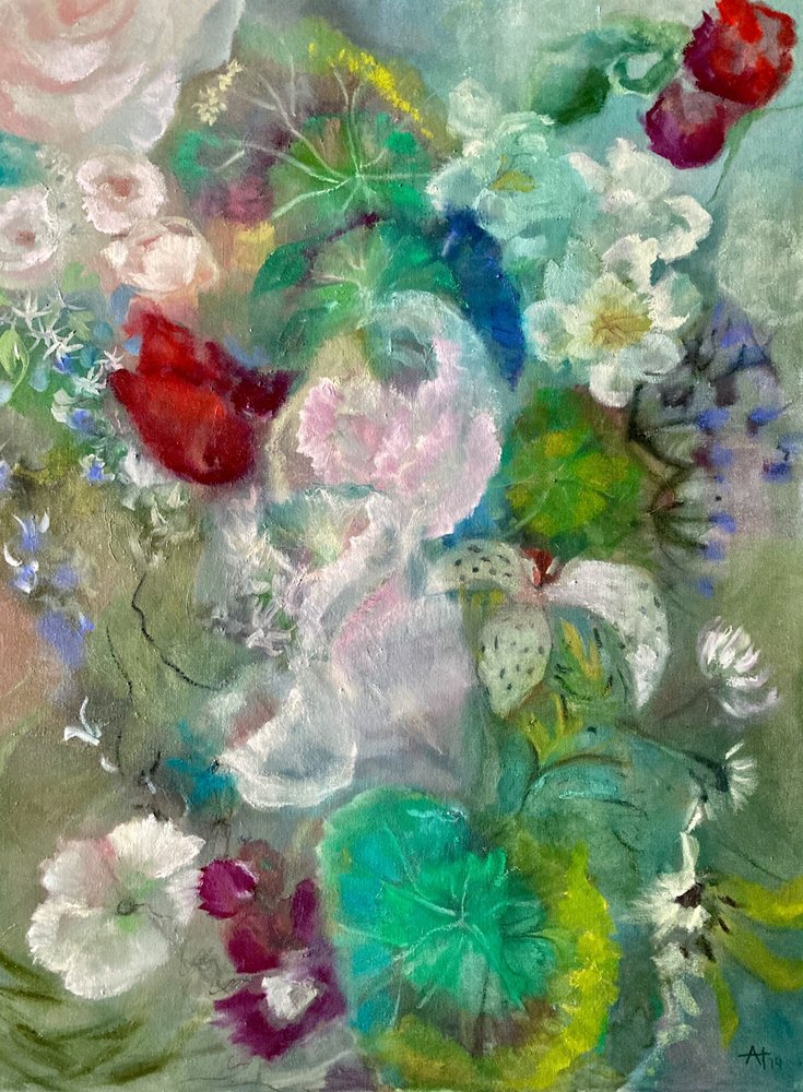 色鮮やかな庭の花々 作： 