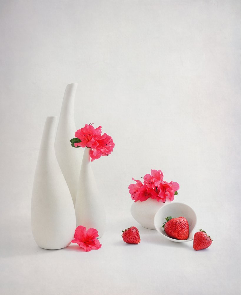 新鮮なイチゴとピンクの花 作： 