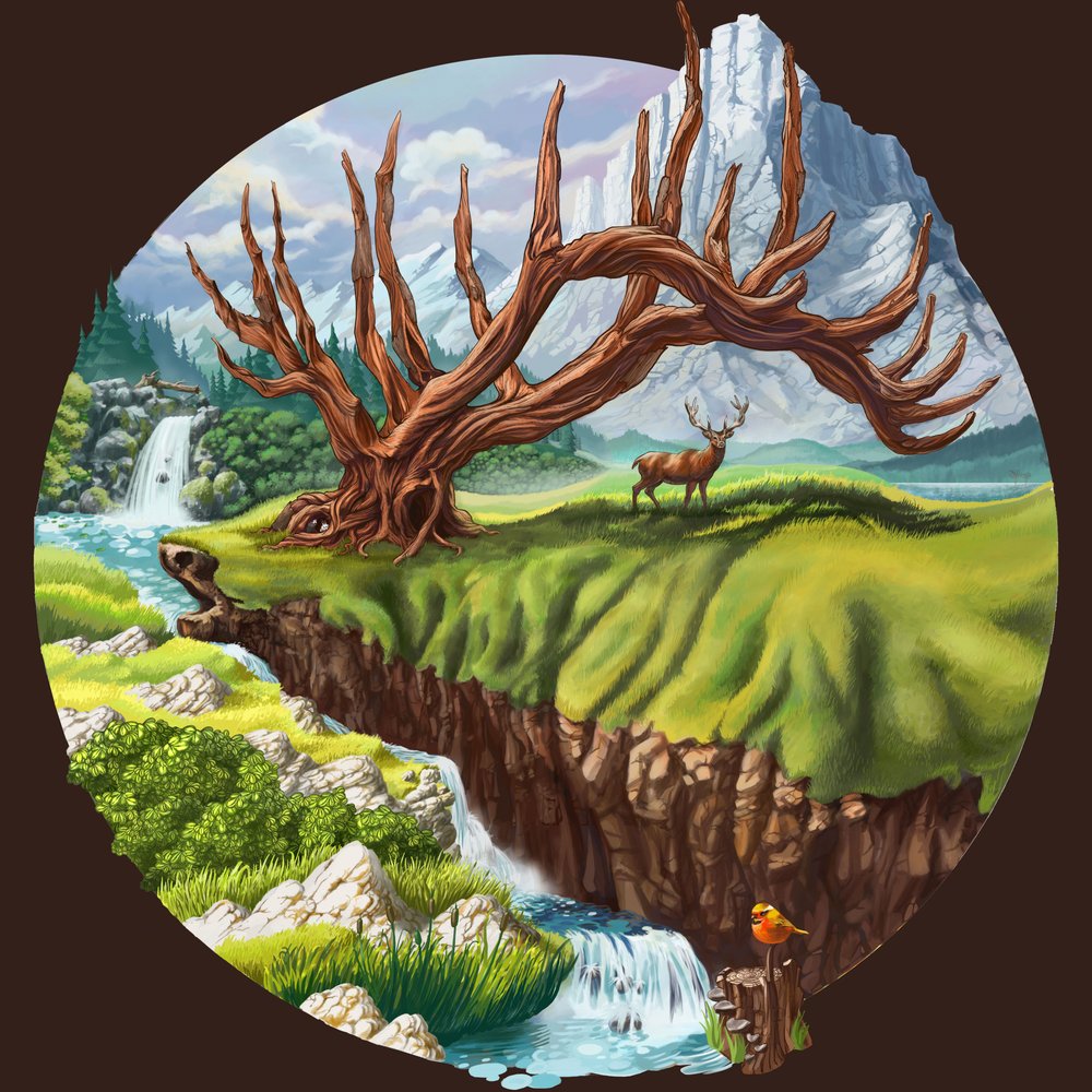 ねじれた木と穏やかな風景 作： 