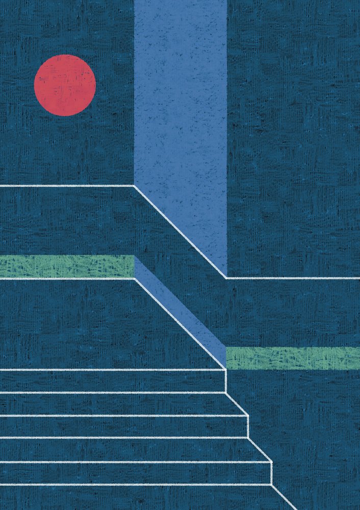 赤い円と青い階段 作： 