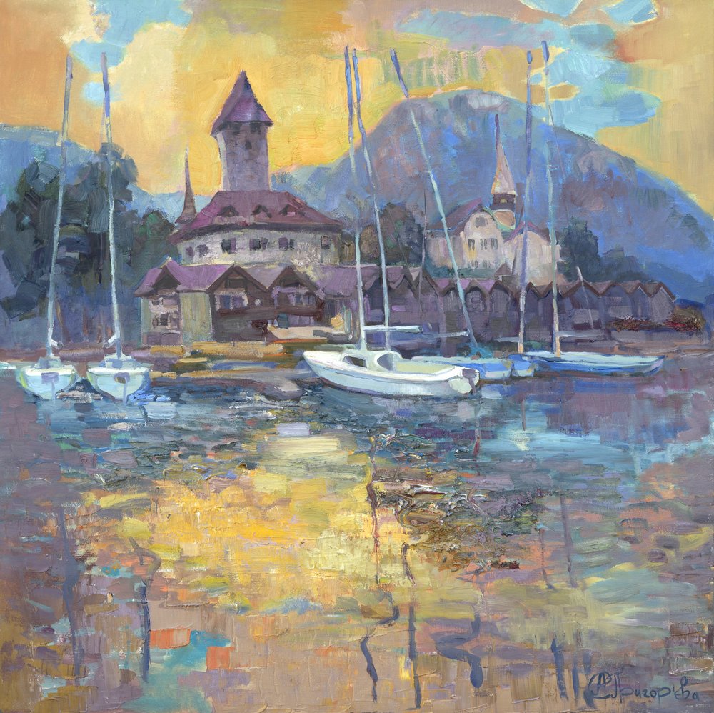 帆船と湖の映り込み 作： 