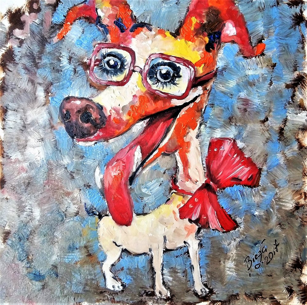 メガネをかけた面白い犬 作： 