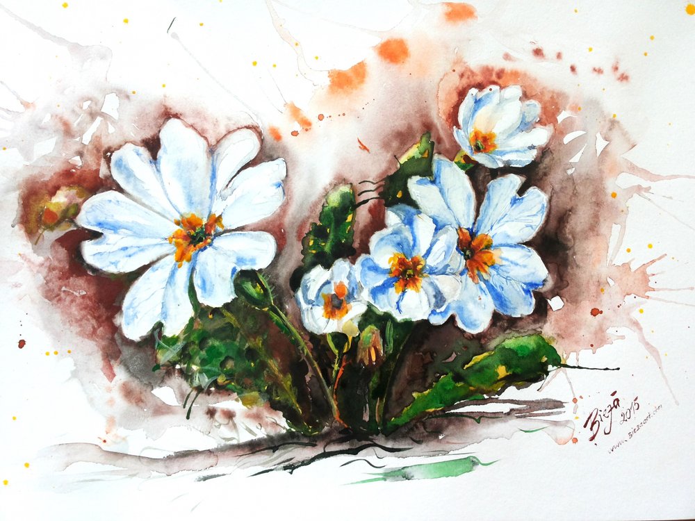 鮮やかな水彩画の花 作： 