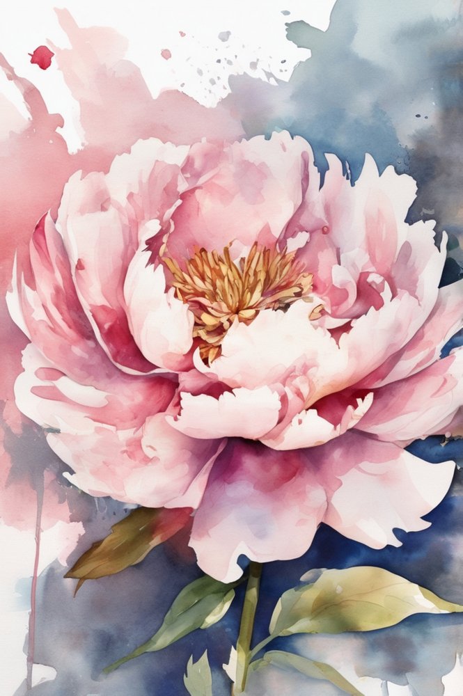 水彩画の牡丹の花 作： 