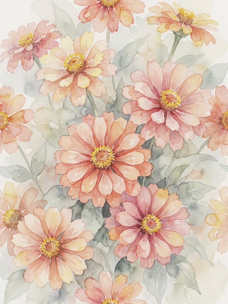 ほのかに色づいたジニアの花 作： 