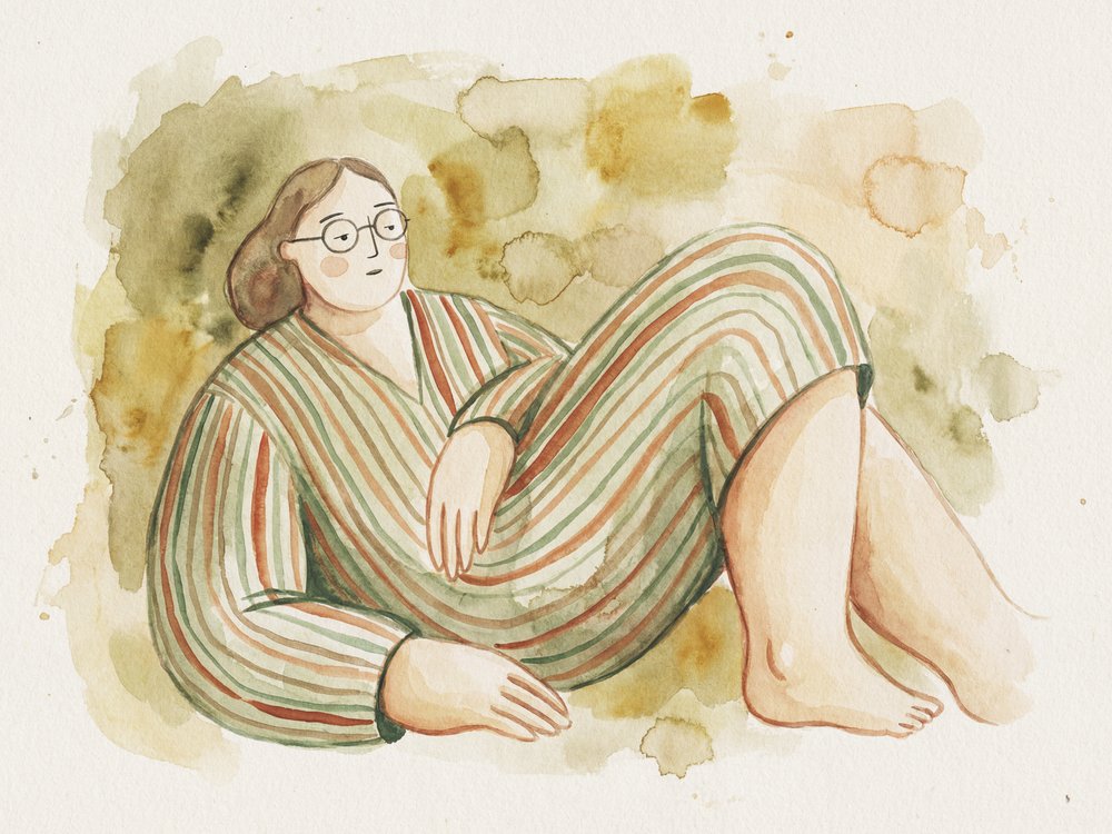 ストライプ柄のゆったりとした女性 作： 