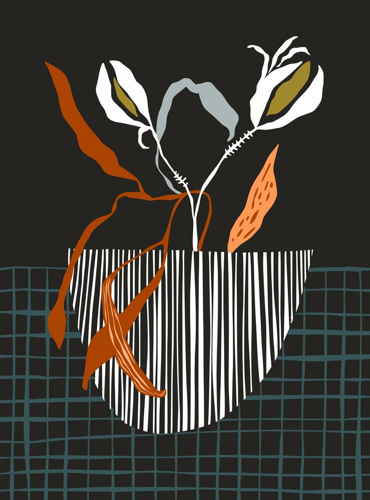 抽象的なストライプ柄の植物モチーフ 作： 