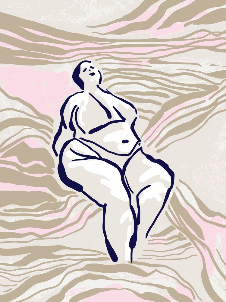 くねくねとした体型の女性がくつろいでいる 作： 