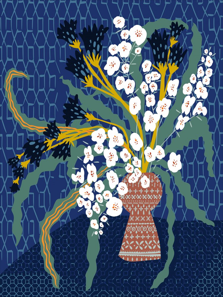 北欧風の花の静物画 作： 