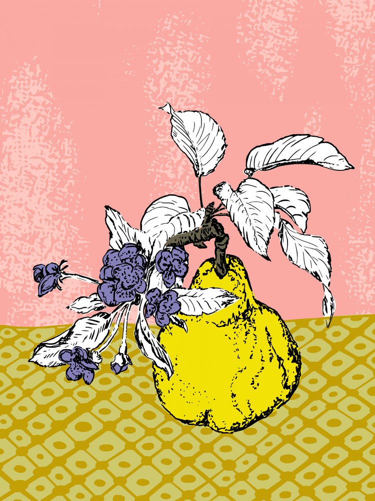 黄色い洋梨と花 作： 