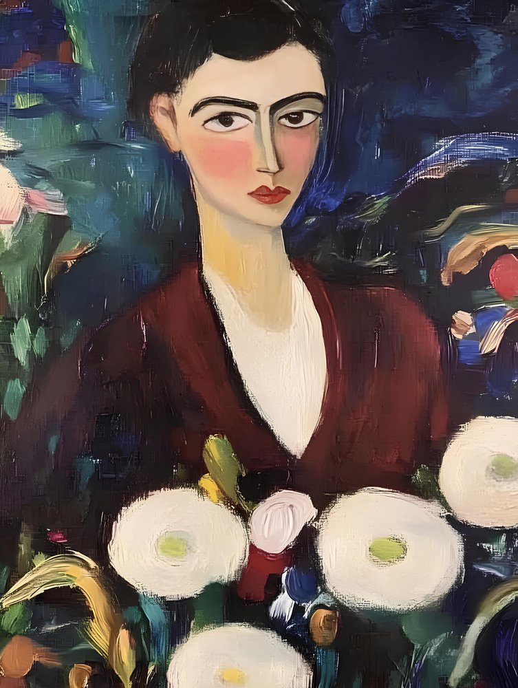 花を持つ優雅な女性 作： 