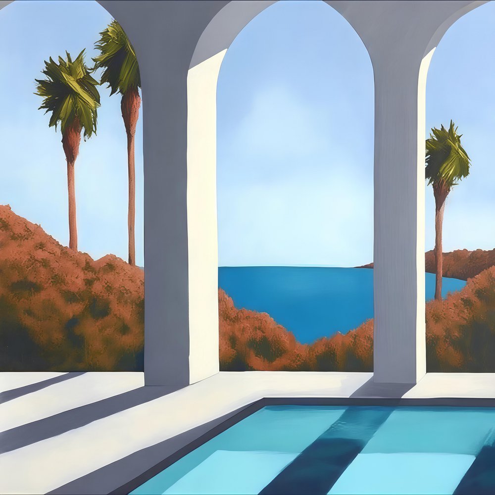ヤシの木が並ぶ風景 作： 