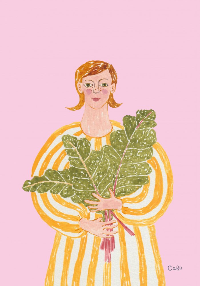 新鮮な野菜を持った女性 作： 