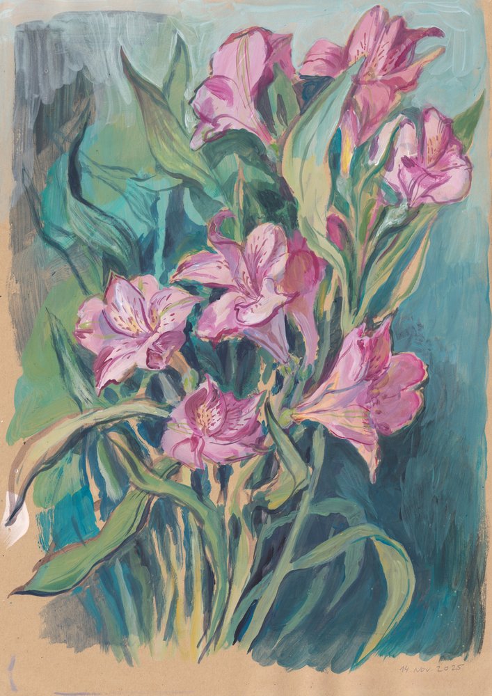 鮮やかなピンクの花 作： 