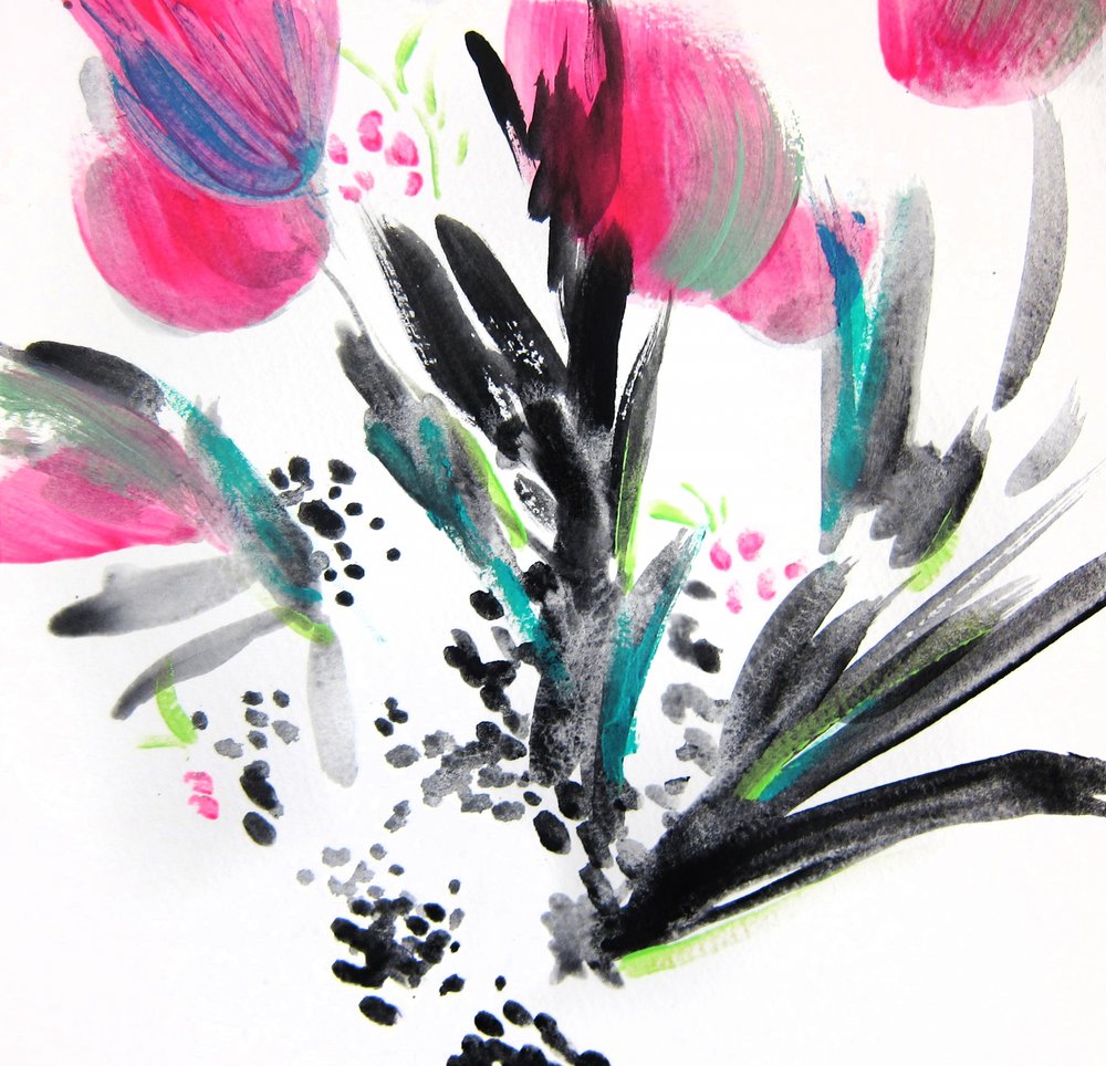 鮮やかな花をモチーフにした抽象画 作： 