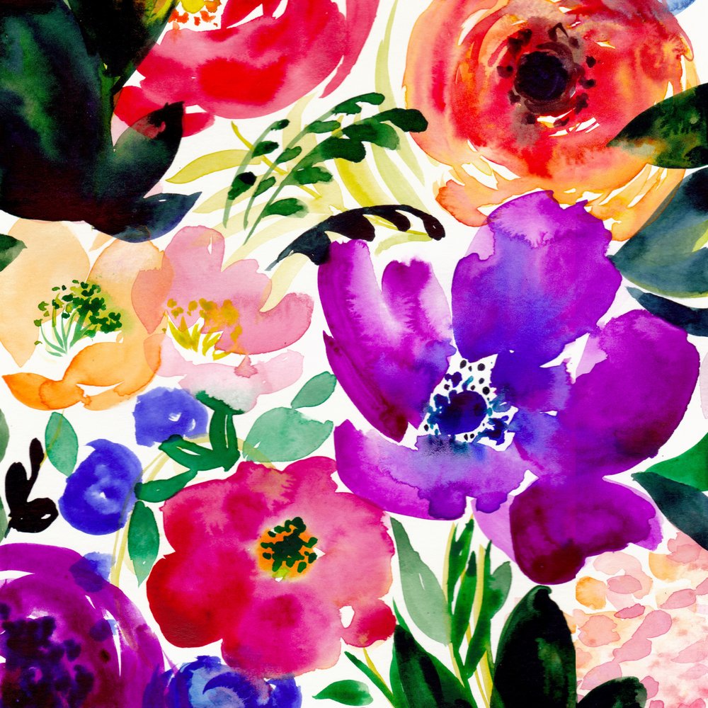 鮮やかな水彩画の花々 作： 